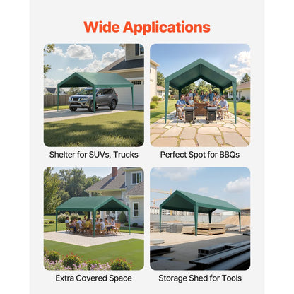 Carport Replacement Canopy, 3 x 6 m Potable Garage Tent Top Tarp, UV-Resistant & Waterproof Car Shelter Tarp, Heavy Duty Car Port Cover with Ball Buggees, Dark Green, Frame Not Included