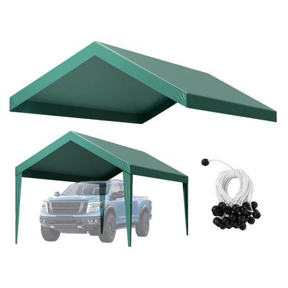 Carport Replacement Canopy, 3 x 6 m Potable Garage Tent Top Tarp, UV-Resistant & Waterproof Car Shelter Tarp, Heavy Duty Car Port Cover with Ball Buggees, Dark Green, Frame Not Included