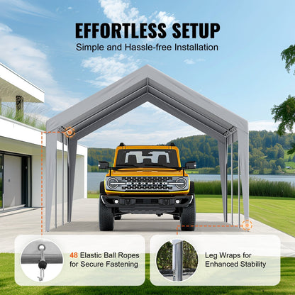 Heavy-Duty 3.7 x 6.1m Carport Canopy Cover, Waterproof UV Resistant Tarp, Grey