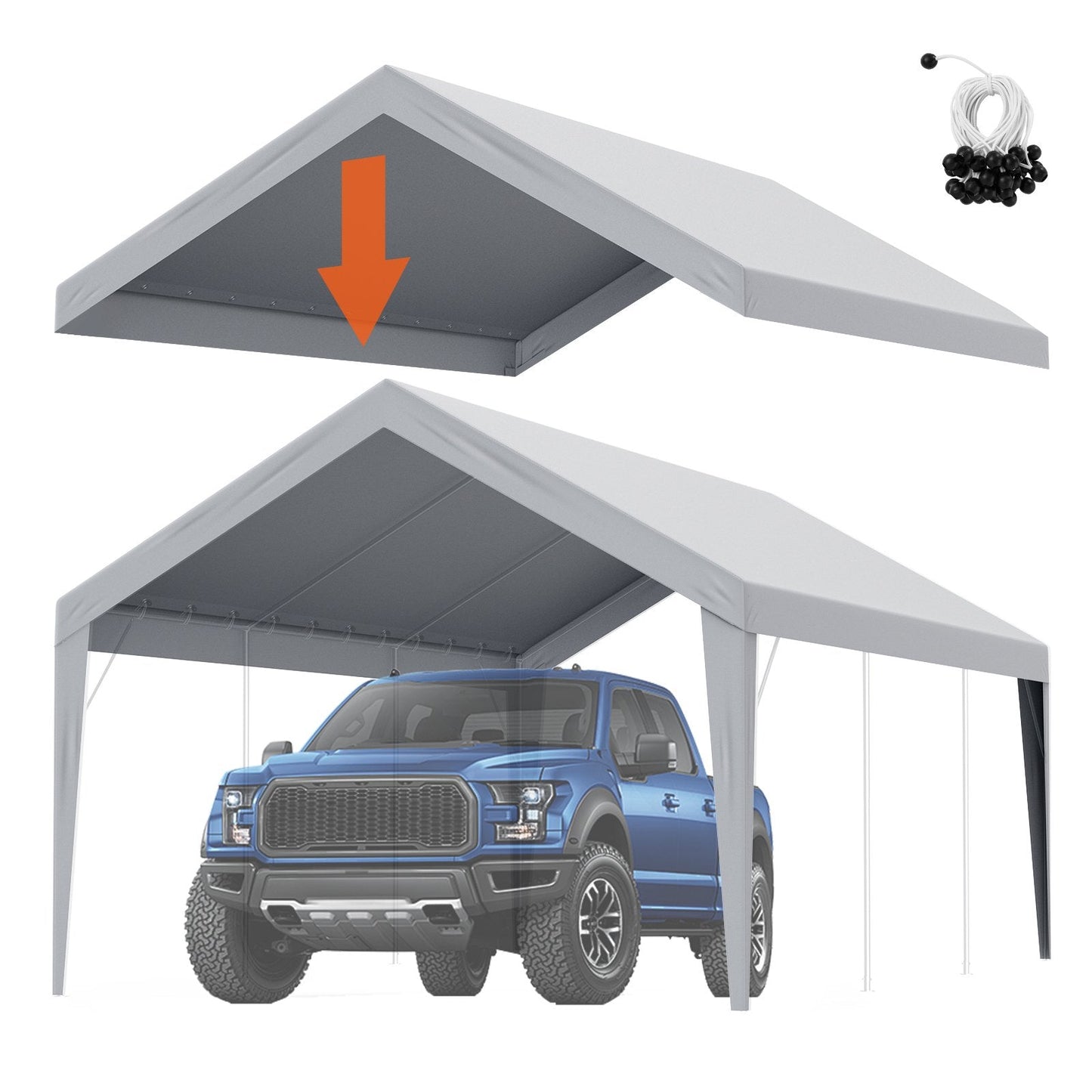 Heavy-Duty 3.7 x 6.1m Carport Canopy Cover, Waterproof UV Resistant Tarp, Grey