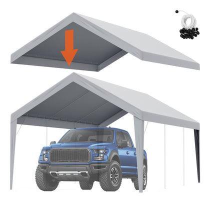 Heavy-Duty 3.7 x 6.1m Carport Canopy Cover, Waterproof UV Resistant Tarp, Grey