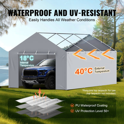 Heavy-Duty 3.7m x 6.1m Carport Canopy Cover with Side Walls, UV & Waterproof, Grey