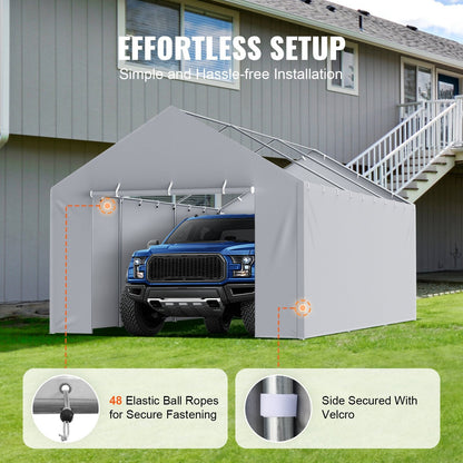 Heavy-Duty 3.7m x 6.1m Carport Canopy Cover with Side Walls, UV & Waterproof, Grey