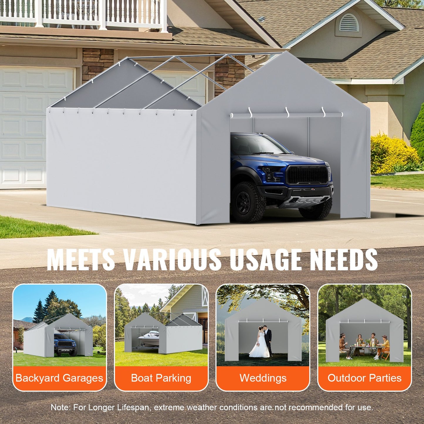 VEVOR Carport Replacement Canopy Cover Side Wall 12 x 20 ft, Garage Tent Shelter