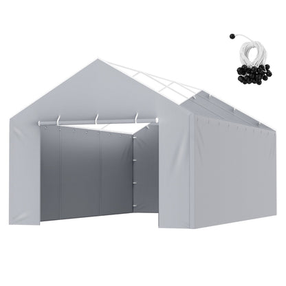 Heavy-Duty 3.7m x 6.1m Carport Canopy Cover with Side Walls, UV & Waterproof, Grey
