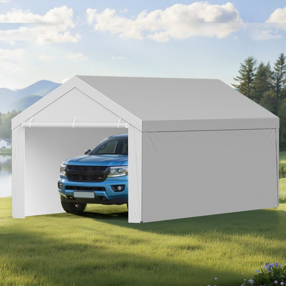 Carport Replacement Canopy, 3.6x 6 m Potable Garage Tent Top Tarp with Sidewalls, UV-Resistant & Waterproof, Heavy Duty Car Shelter Tarp with Ball Buggees, Grey, Frame Not Included