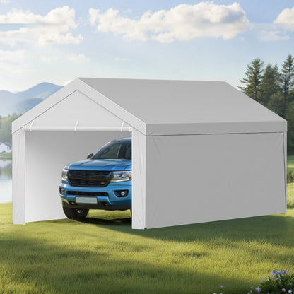 Carport Replacement Canopy, 3.6x 6 m Potable Garage Tent Top Tarp with Sidewalls, UV-Resistant & Waterproof, Heavy Duty Car Shelter Tarp with Ball Buggees, Grey, Frame Not Included