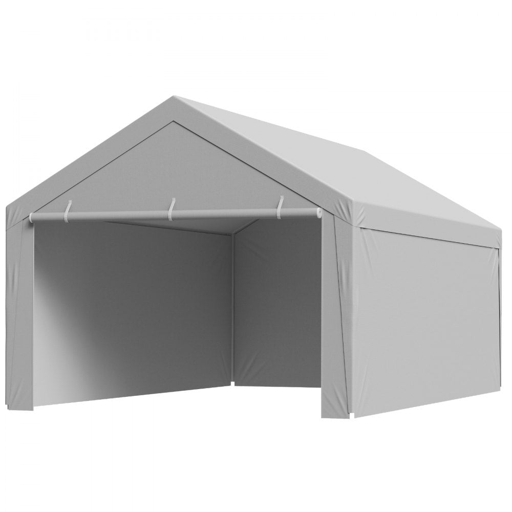 Carport Replacement Canopy, 3.6x 6 m Potable Garage Tent Top Tarp with Sidewalls, UV-Resistant & Waterproof, Heavy Duty Car Shelter Tarp with Ball Buggees, Grey, Frame Not Included