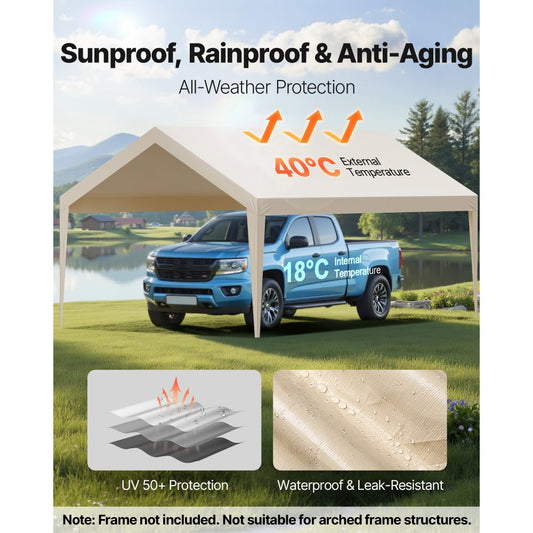 Carport Replacement Canopy, 3.6 x 6 m Potable Garage Tent Top Tarp, UV-Resistant & Waterproof Car Shelter Tarp, Heavy Du