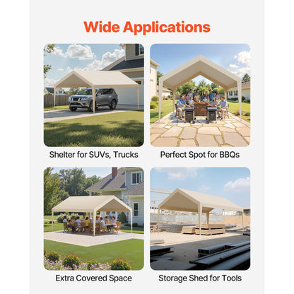 Carport Replacement Canopy, 3.6 x 6 m Potable Garage Tent Top Tarp, UV-Resistant & Waterproof Car Shelter Tarp, Heavy Duty Car Port Cover with Ball Buggees, Beige, Frame Not Included