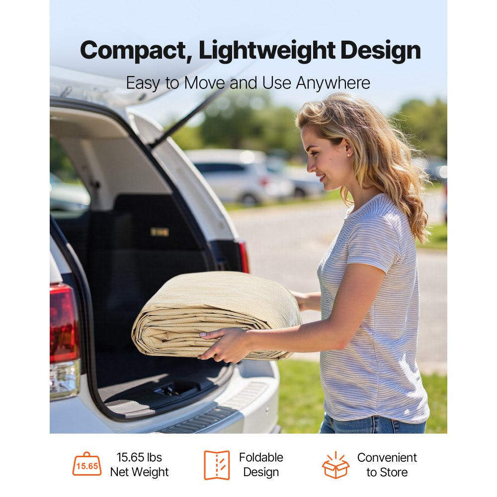 Carport Replacement Canopy, 3.6 x 6 m Potable Garage Tent Top Tarp, UV-Resistant & Waterproof Car Shelter Tarp, Heavy Duty Car Port Cover with Ball Buggees, Beige, Frame Not Included