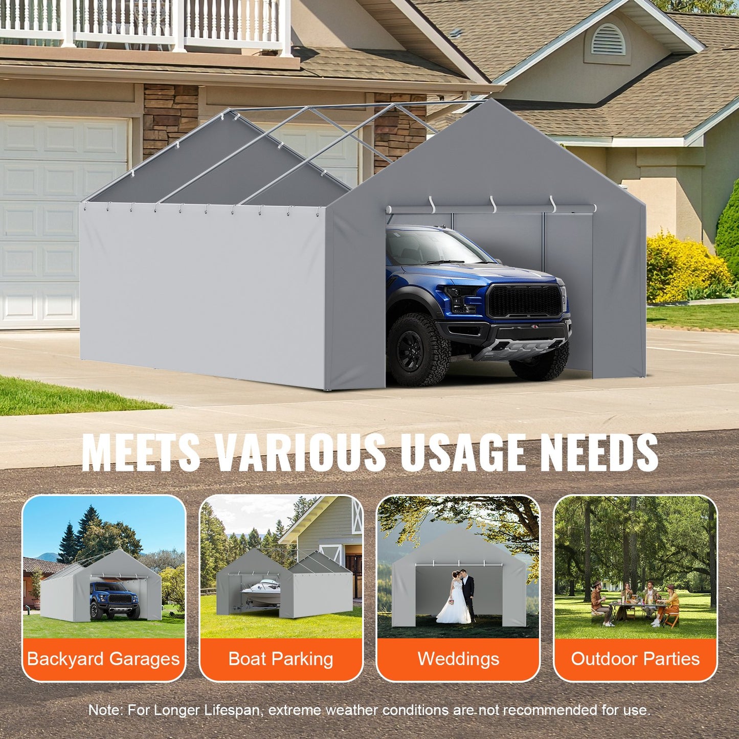 VEVOR Carport Replacement Canopy Cover Side Wall 13 x 20 ft, Garage Tent Shelter