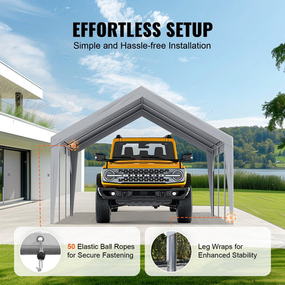 Heavy-Duty 4x6m Carport Canopy Cover, Waterproof & UV Protected Tarp - Grey