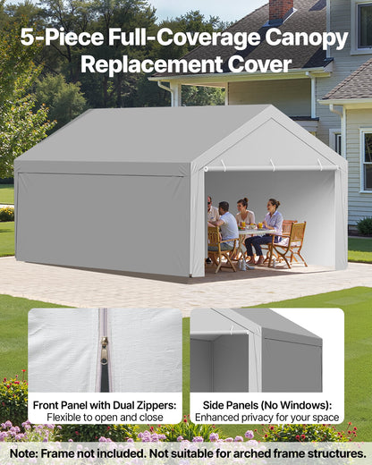 Carport Replacement Canopy, 6 x 4 m Potable Garage Tent Top Tarp with Sidewalls, UV-Resistant & Waterproof, Heavy Duty Car Shelter Tarp with Ball Buggees, Grey, Frame Not Included