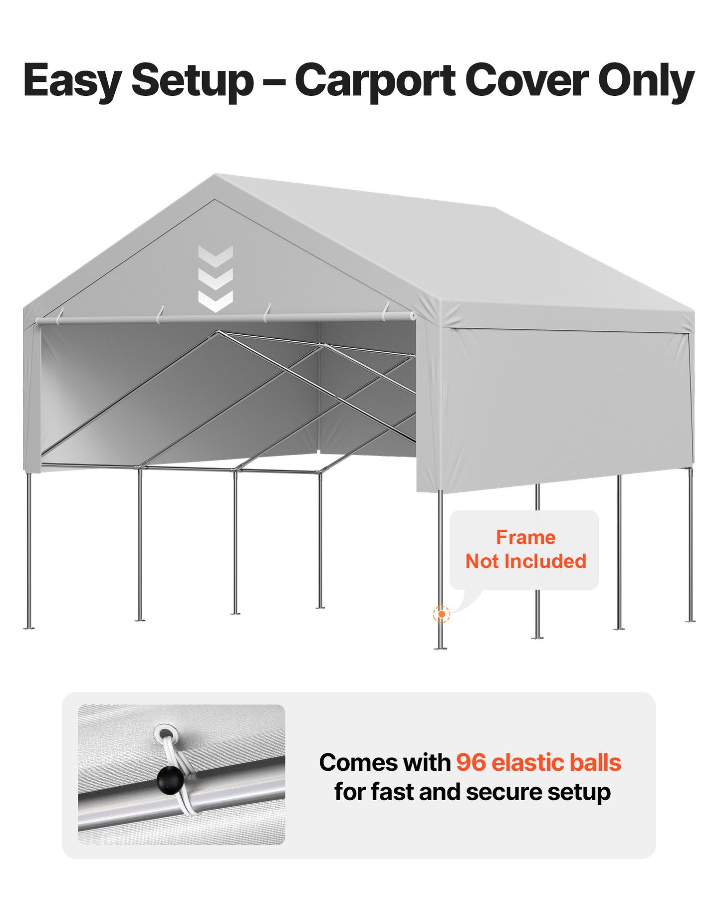 Carport Replacement Canopy, 6 x 6 m Potable Garage Tent Top Tarp with Sidewalls, UV-Resistant & Waterproof, Heavy Duty Car Shelter Tarp with Ball Buggees, Grey, Frame Not Included
