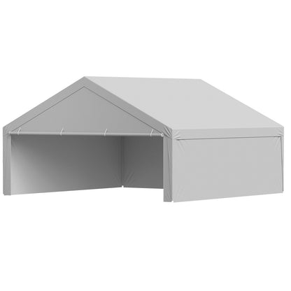 Carport Replacement Canopy, 6 x 6 m Potable Garage Tent Top Tarp with Sidewalls, UV-Resistant & Waterproof, Heavy Duty Car Shelter Tarp with Ball Buggees, Grey, Frame Not Included