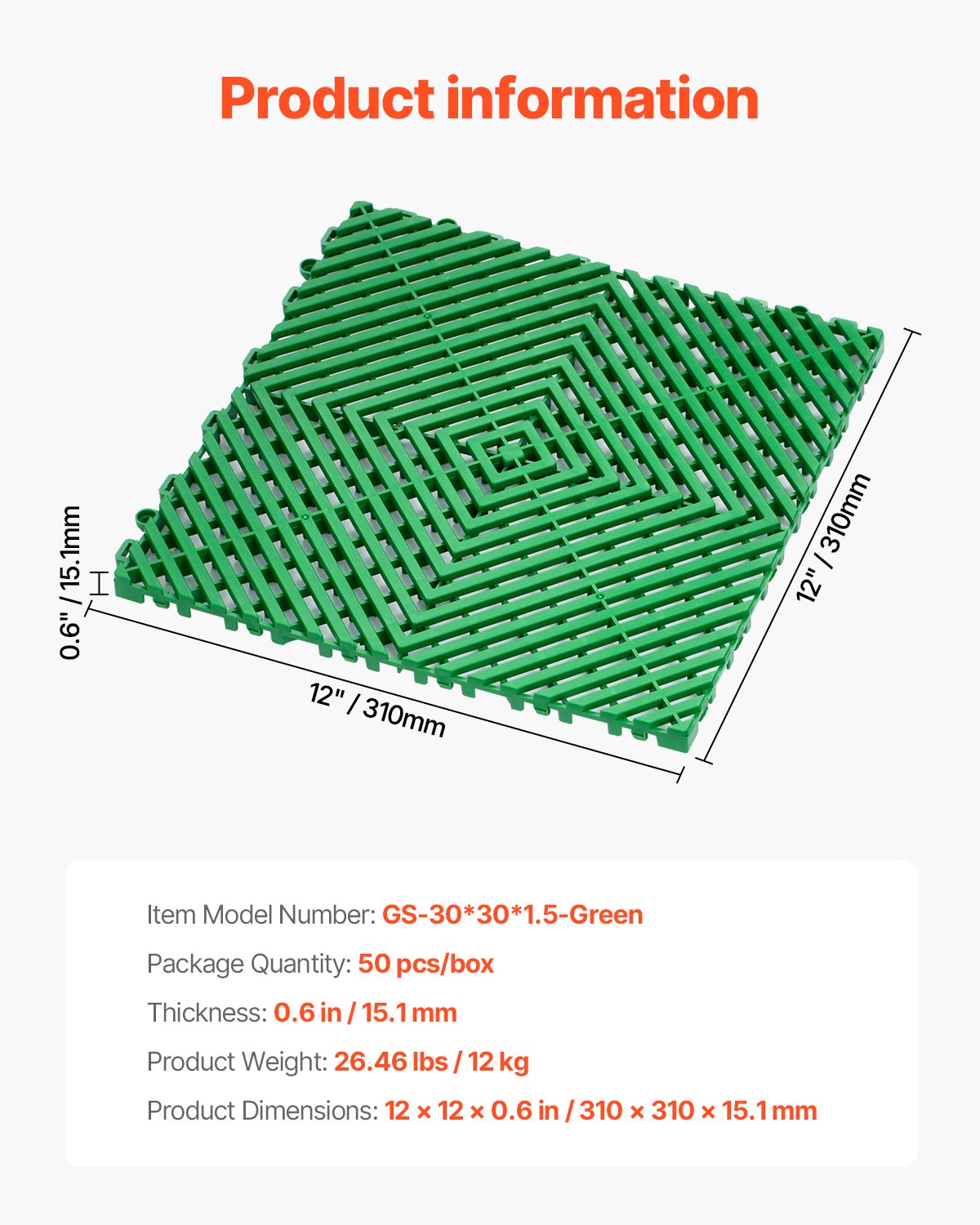 VEVOR Interlocking Drainage Mat Drainage Cushion 31 x 31 cm Modular Floor Tile