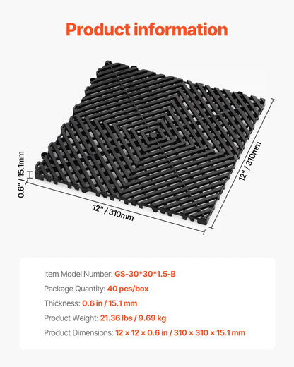 VEVOR Drainage Mat Drainage Floor Tile 31 x 31 cm Modular Interlocking Mat