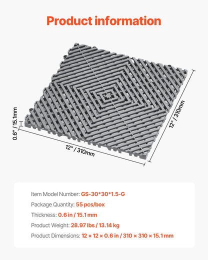 VEVOR Modular Drainage Mat Interlocking Floor Tile 31 x 31 cm Drainage Cushion
