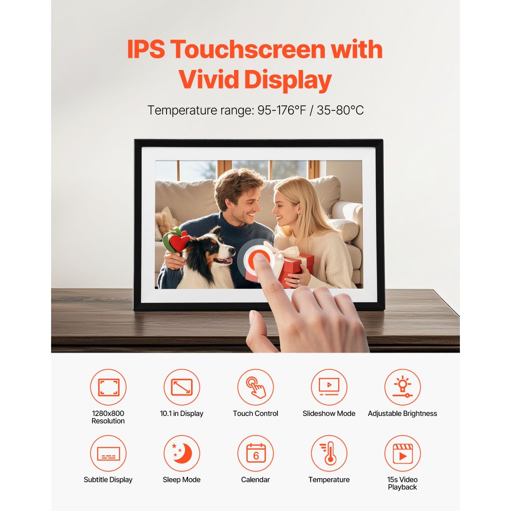 VEVOR 260 mm Digital Picture Frame 32GB Touchscreen 2-Pack Wi-Fi Photo Frames