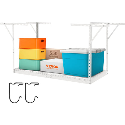 Powder-coated steel overhead rack resists rust and scratches for durable long-term garage storage