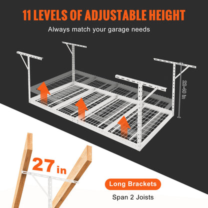 VEVOR Overhead Adjustable Garage Storage Rack 48x96in Ceiling Rack 600lbs White