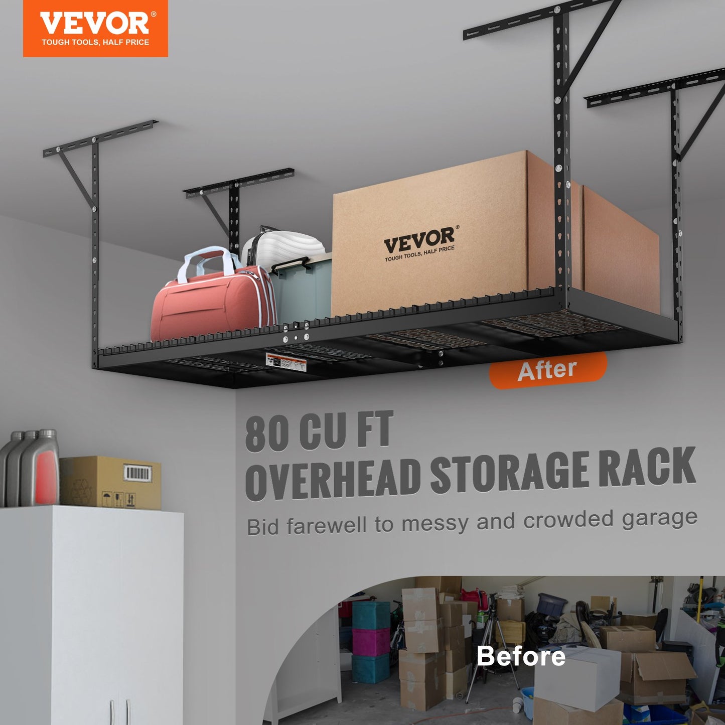 VEVOR Overhead Adjustable Garage Storage Rack 36x96in Ceiling Rack 600lbs Black