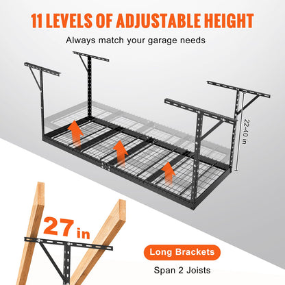 VEVOR Overhead Adjustable Garage Storage Rack 36x96in Ceiling Rack 600lbs Black
