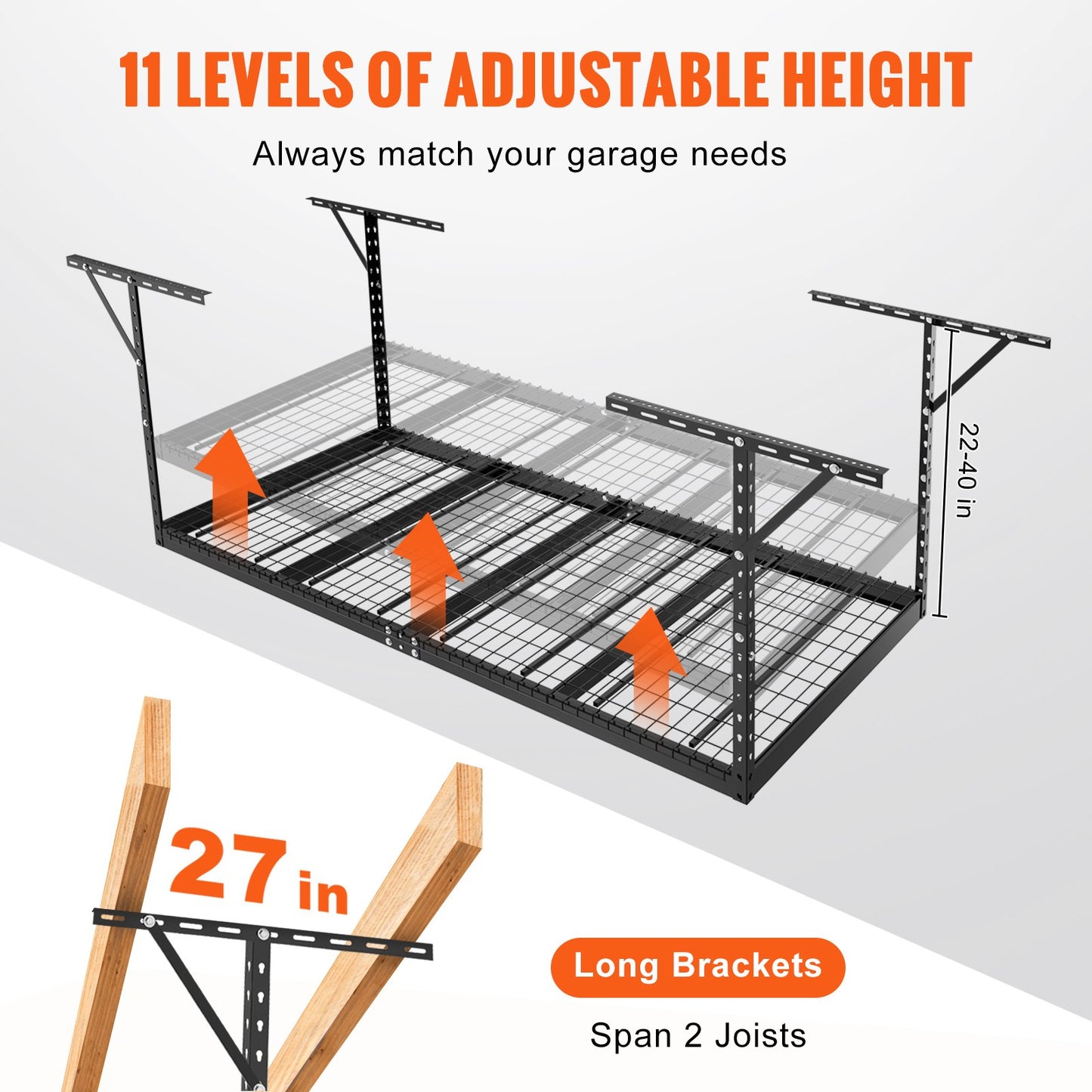 VEVOR Overhead Garage Storage Rack, 48x96 inch Garage Ceiling Storage Racks, Heavy