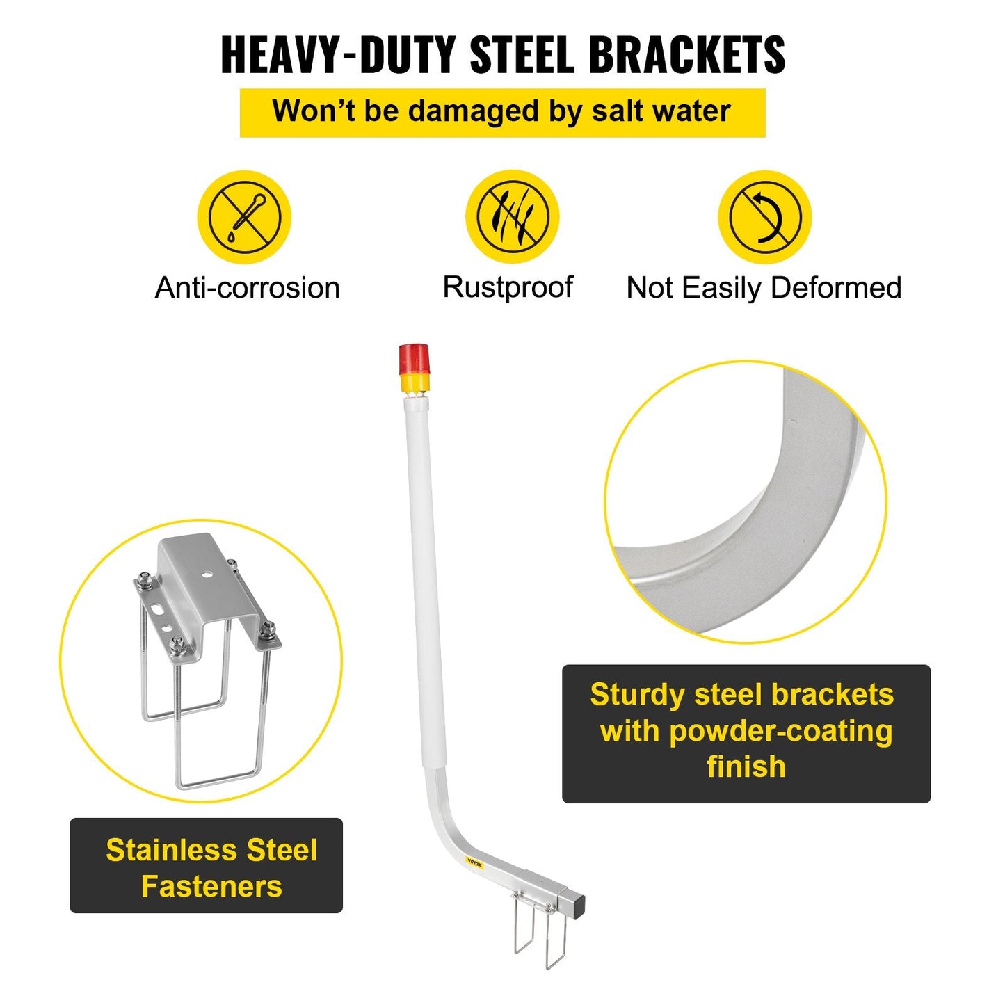 Steel Boat Trailer Guide with LED Lights and PVC Covers, 1.52m, 2-Pack
