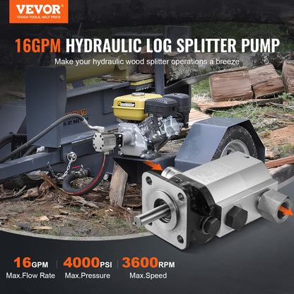 VEVOR Hydraulic Wood Log Splitter Pump Kit, 16 GPM, 2 Stage 4000 PSI Aluminum Hydraulic