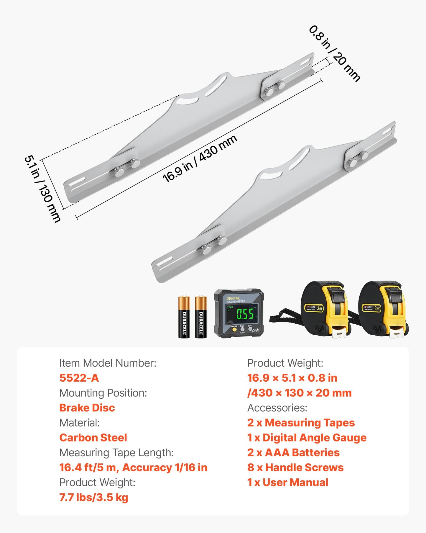 Wheel Alignment Tool, 2 PCS Carbon Steel Heavy Duty Toe & Camber Alignment Plates with Digital Angle Finder, 2 Measuring Tapes, Accurate Automotive Wheel Tools for Home Use, Fits Car Truck SUV