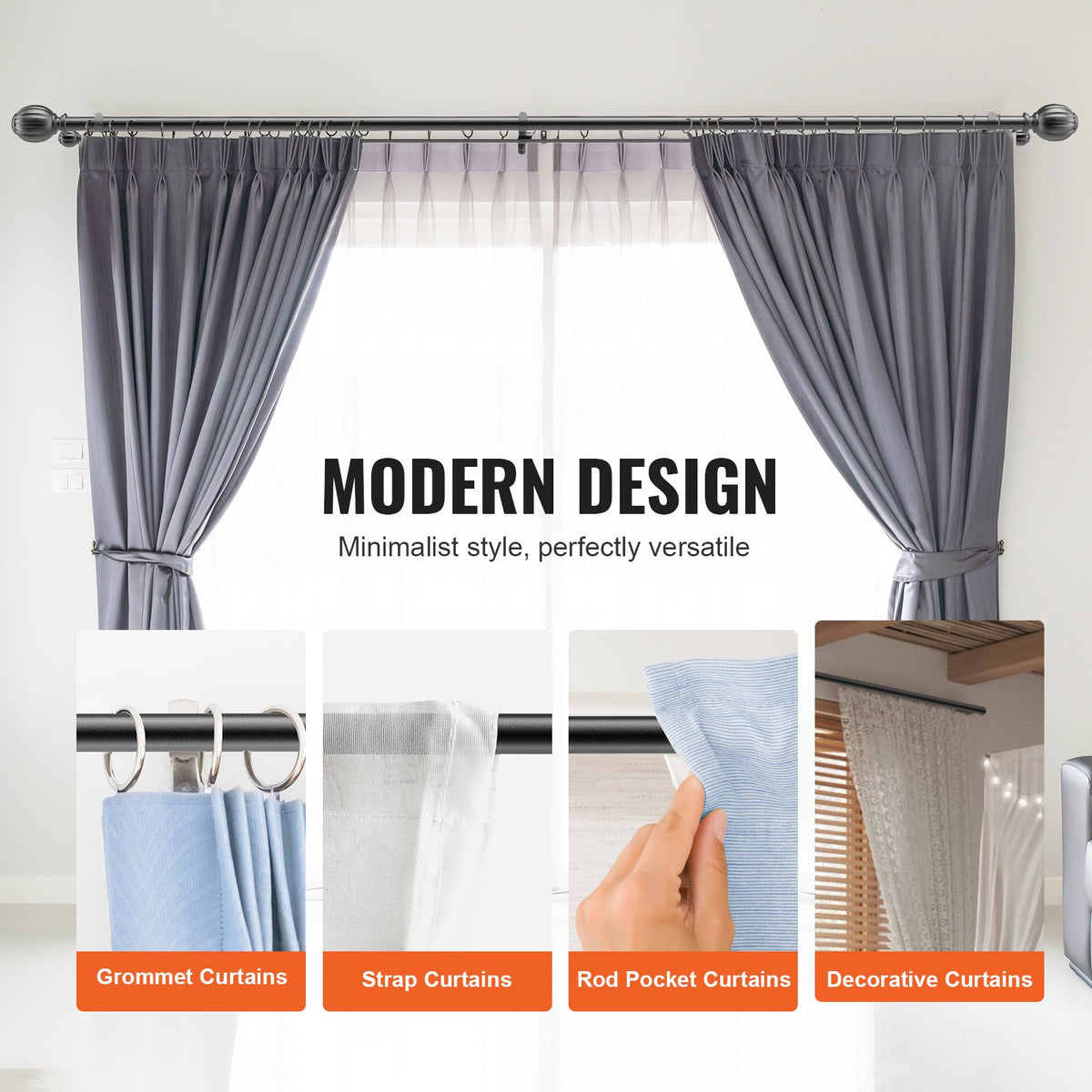 VEVOR Double Rod Curtain Rods, 36-72 inches(3-6ft) Adjustable Length, Black Double