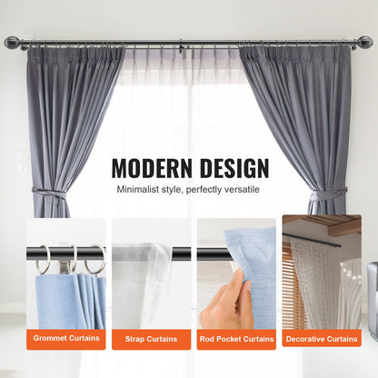 VEVOR Double Rod Curtain Rods, 36-72 inches(3-6ft) Adjustable Length, Black Double