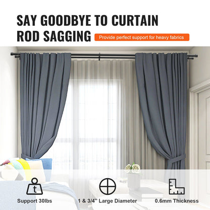 Adjustable Double Curtain Rod Set, 0.9-1.8m, Black, with Cap Finials, Steel