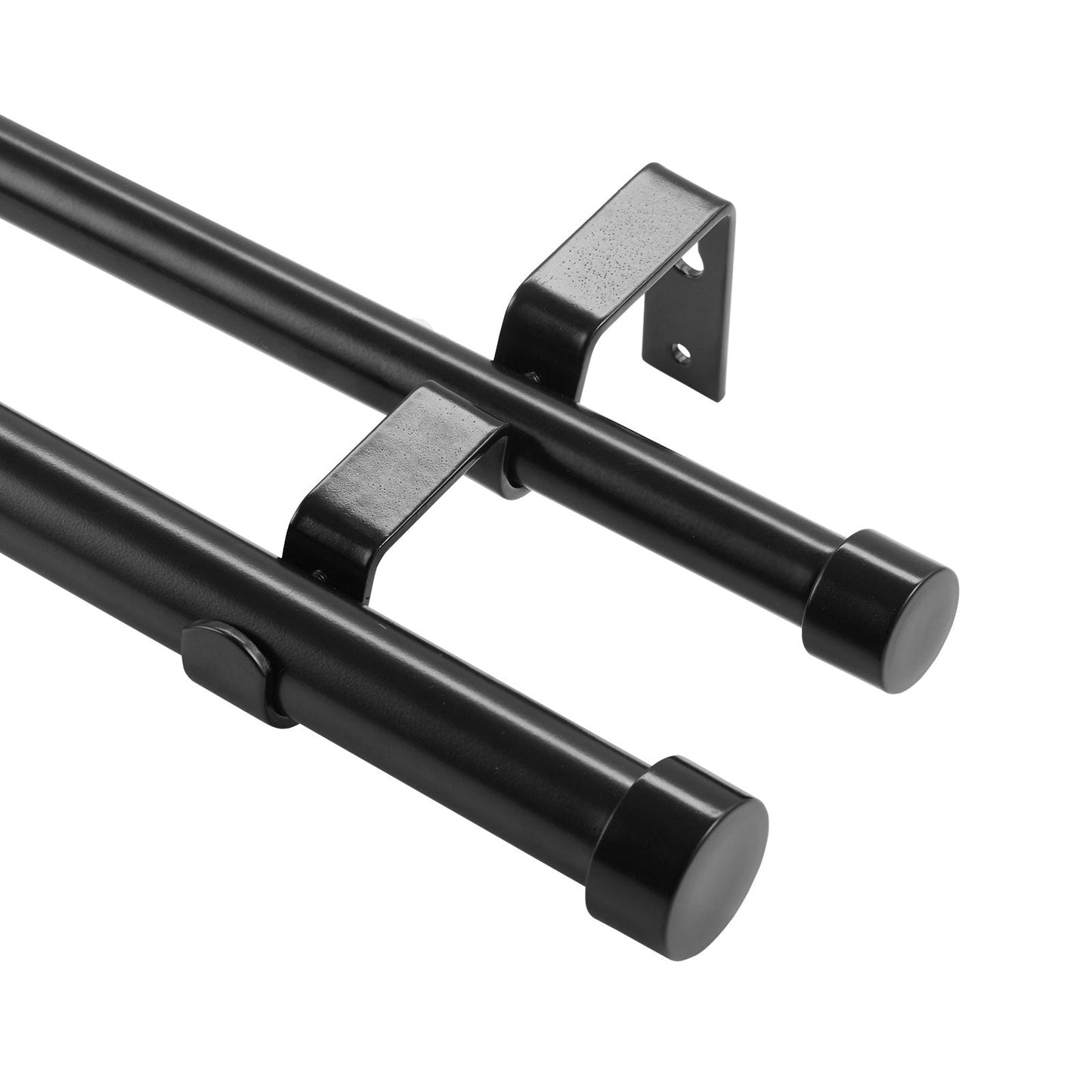 Adjustable Double Curtain Rod Set, 0.9-1.8m, Black, with Cap Finials, Steel