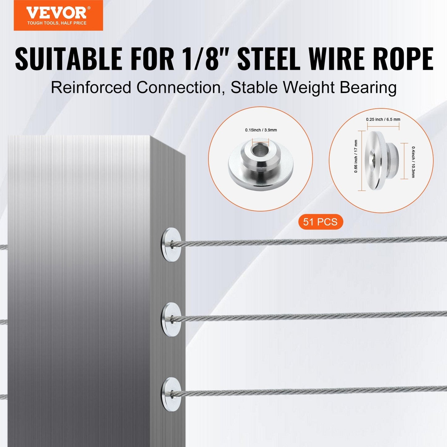 51-Piece Cable Railing Kit with 3.2mm Sleeves & Tensioners for Horizontal Posts