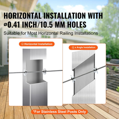 51-Piece Cable Railing Kit with 3.2mm Sleeves & Tensioners for Horizontal Posts