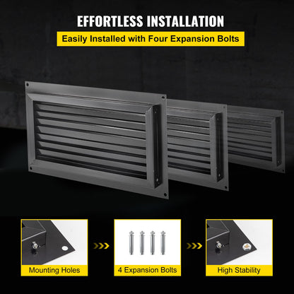 Crawl Space Flood Vent 8" Height x 16" Width Foundation Flood Vent to Reduce Foundation Damage and Flood Risk, Black, Wall Mounted Flood Vent, for Crawl Spaces, Garages & Full Height Enclosures