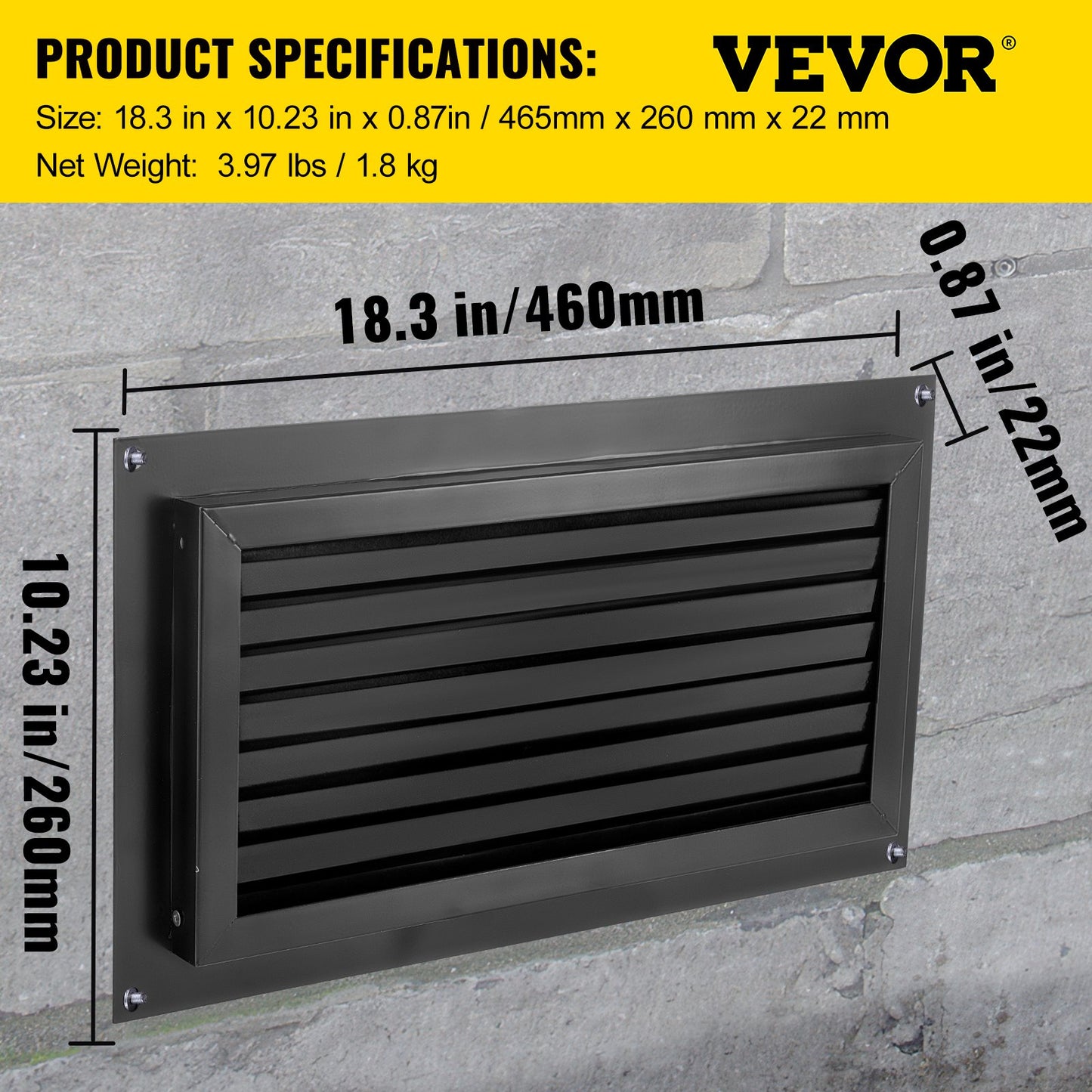 Crawl Space Flood Vent 8" Height x 16" Width Foundation Flood Vent to Reduce Foundation Damage and Flood Risk, Black, Wall Mounted Flood Vent, for Crawl Spaces, Garages & Full Height Enclosures