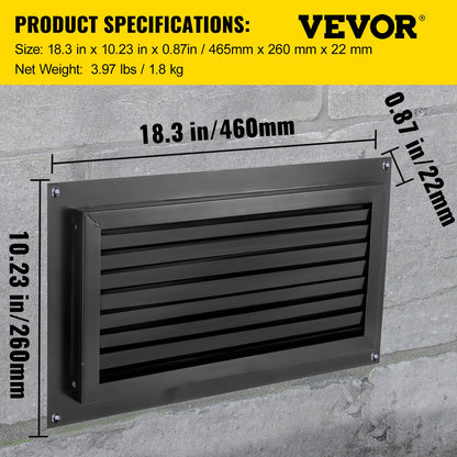 Crawl Space Flood Vent 8" Height x 16" Width Foundation Flood Vent to Reduce Foundation Damage and Flood Risk, Black, Wall Mounted Flood Vent, for Crawl Spaces, Garages & Full Height Enclosures