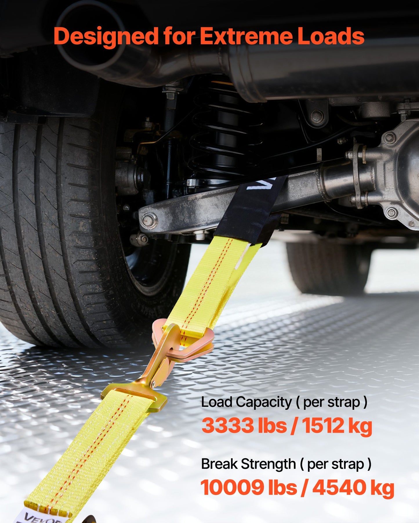 Wheel Chock Tie-Down Kit, Axle Type Trailer Tie Down Strap, Car Tie Down Kit with Break Strength 4540 kg, Working Load 1512 kg, Trailer Ratchet Strap for ATV, UTV, & Heavy-Duty Pickup Trucks