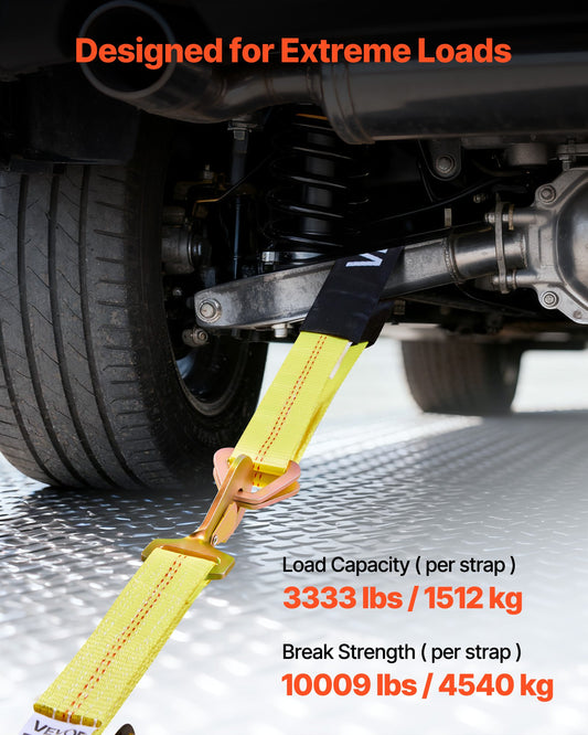 Wheel Chock Tie-Down Kit, Axle Type Trailer Tie Down Strap, Car Tie Down Kit with Break Strength 4540 kg, Working Load 1512 kg, Trailer Ratchet Strap for ATV, UTV, & Heavy-Duty Pickup Trucks
