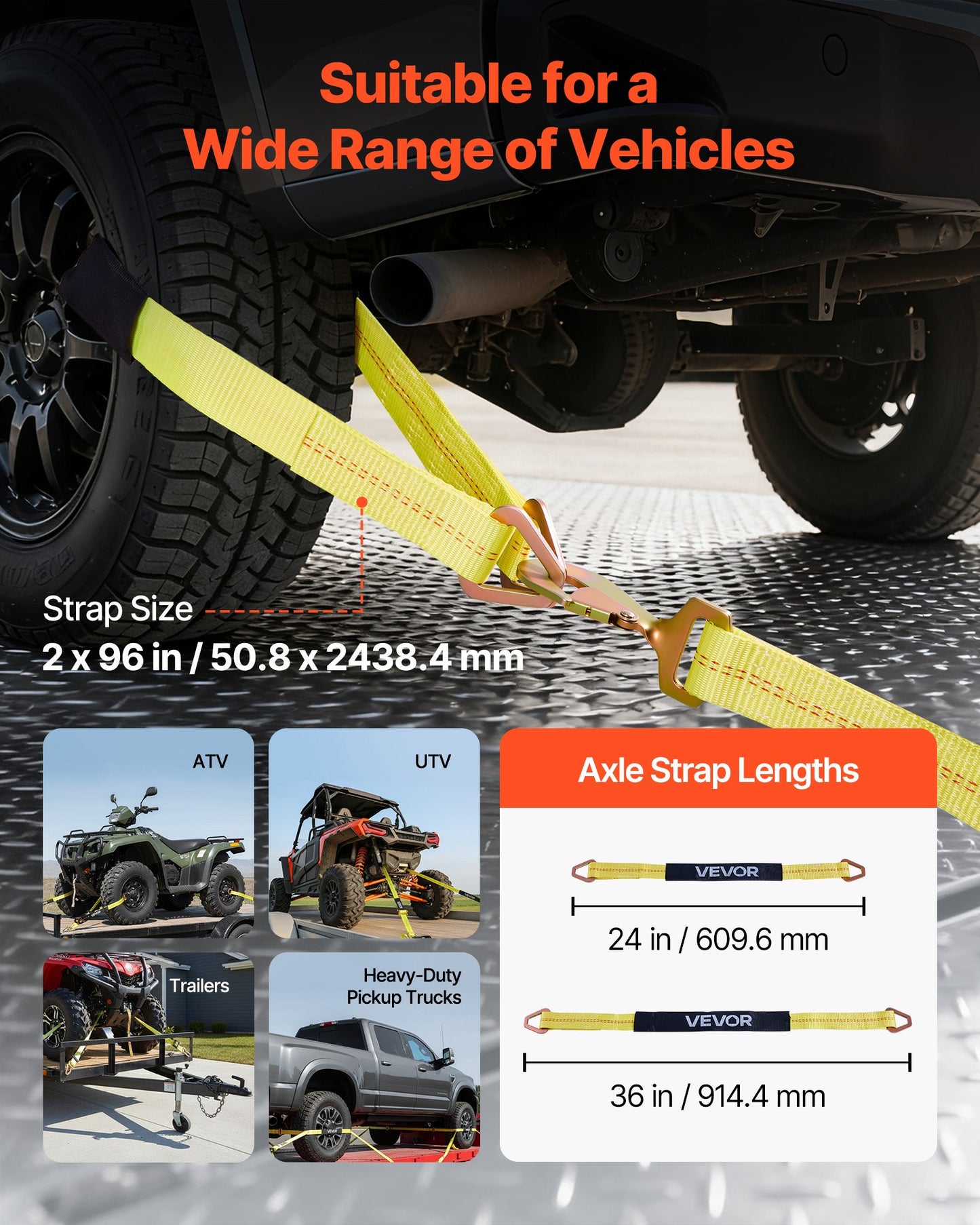 Wheel Chock Tie-Down Kit, Axle Type Trailer Tie Down Strap, Car Tie Down Kit with Break Strength 4540 kg, Working Load 1512 kg, Trailer Ratchet Strap for ATV, UTV, & Heavy-Duty Pickup Trucks