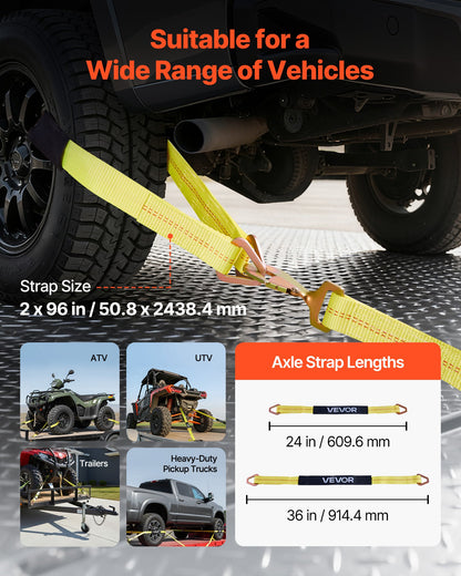 Wheel Chock Tie-Down Kit, Axle Type Trailer Tie Down Strap, Car Tie Down Kit with Break Strength 4540 kg, Working Load 1512 kg, Trailer Ratchet Strap for ATV, UTV, & Heavy-Duty Pickup Trucks