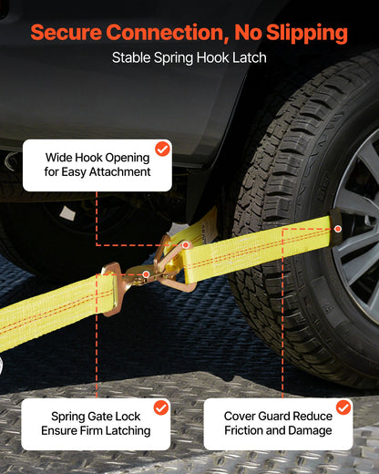Wheel Chock Tie-Down Kit, Axle Type Trailer Tie Down Strap, Car Tie Down Kit with Break Strength 4540 kg, Working Load 1512 kg, Trailer Ratchet Strap for ATV, UTV, & Heavy-Duty Pickup Trucks