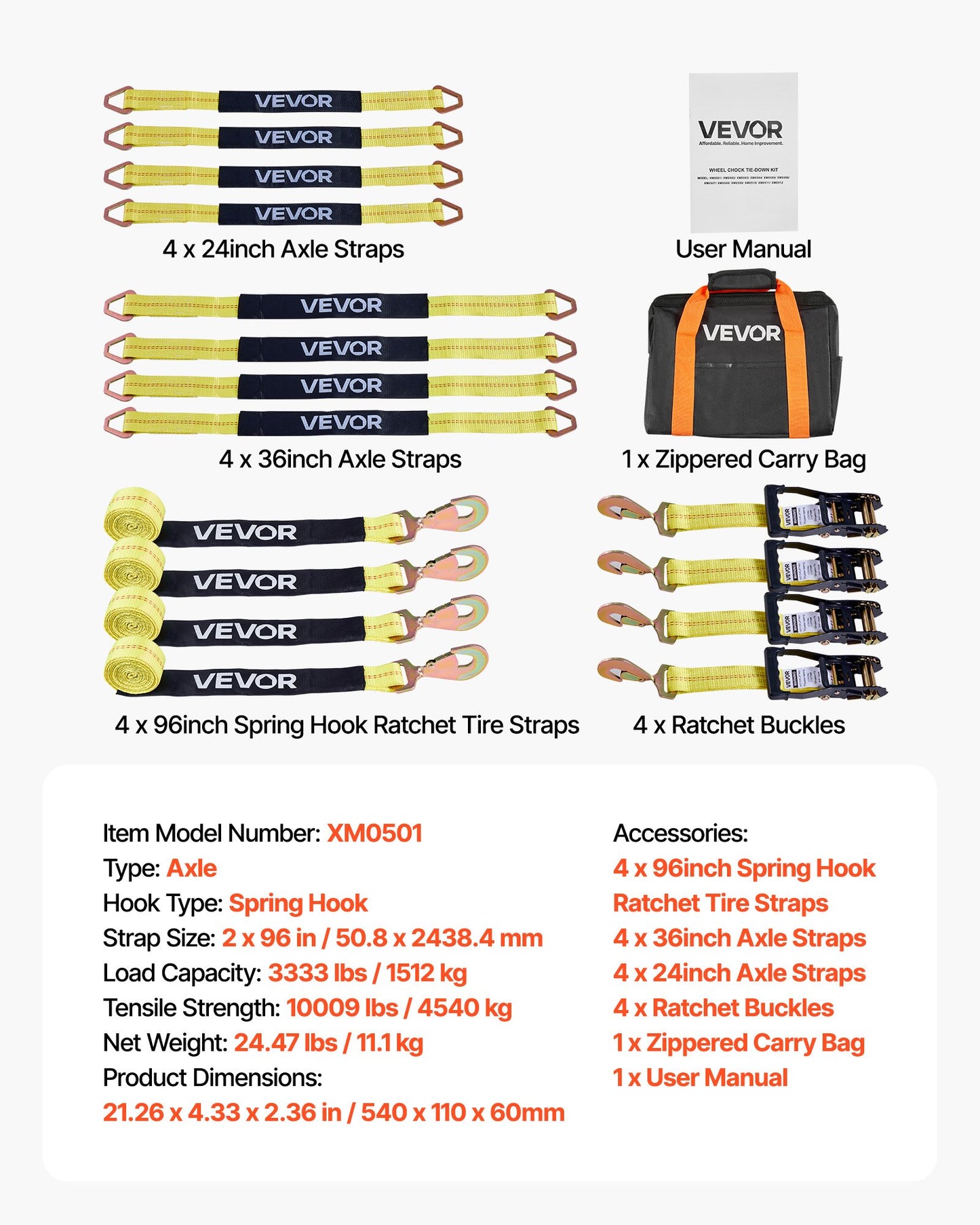 Wheel Chock Tie-Down Kit, Axle Type Trailer Tie Down Strap, Car Tie Down Kit with Break Strength 4540 kg, Working Load 1512 kg, Trailer Ratchet Strap for ATV, UTV, & Heavy-Duty Pickup Trucks