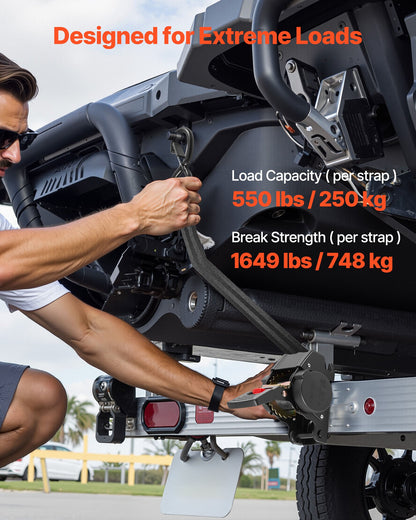 Wheel Chock Tie-Down Kit, Fixed Trailer Tie Down Strap, Car Tie Down Kit with S-Hook, Break Strength 748 kg & Working Load 250 kg Motorcycle Tie-Down System for Trailers, Boats, Snowmobiles
