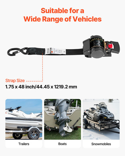 Wheel Chock Tie-Down Kit, Fixed Trailer Tie Down Strap, Car Tie Down Kit with S-Hook, Break Strength 748 kg & Working Load 250 kg Motorcycle Tie-Down System for Trailers, Boats, Snowmobiles