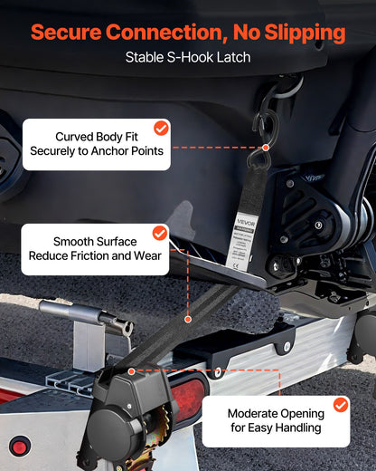 Wheel Chock Tie-Down Kit, Fixed Trailer Tie Down Strap, Car Tie Down Kit with S-Hook, Break Strength 748 kg & Working Load 250 kg Motorcycle Tie-Down System for Trailers, Boats, Snowmobiles